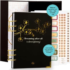 Bossy Girl Journey - Goal Planner Undated Weekly and Monthly Journal - Habit And Budget tracker - A5 Size Format To Beat Procrastination, Stay More Focused and motivated & Ebook with tips. (Black)