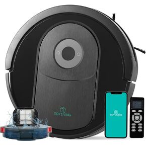 Robot Vacuum and Mop Combo, 4000pa Automatic Vacuum Cleaner Robot with Watertank and Dustbin, Self-Charging Smart Vacuum Robot Compatible with APP, Perfect for Pet Hair, Hard-Floor and Carpet