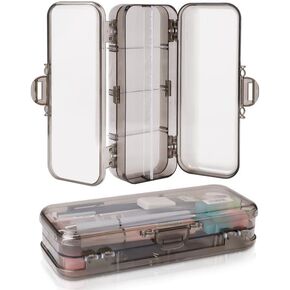 2Pcs Clear Double Deck Pencils Box, Stationery Box With Snap-Tight Lid, Adjustable Small Pencil Storage Box, Pencil Case Organizer With 4 Compartments For Small Office Supplies, Dark