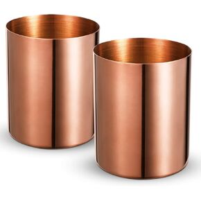 2 Packs Gold Round Stainless Steel Pen Holder,Minimalist Mini Metal Vase,Desktop Stationery Organizer,Vacuum Plating Makeup Brush Holder