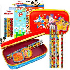 Mickey Mouse School Supplies Set - Disney Stationery Bundle with Mickey Pencil Case, Mickey Pencils, Pencil Toppers, Stickers, More | Mickey School Supplies for Kids