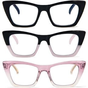 3 Pack Oprah Style Reading Glasses for Women Blue Light Blocking Computer Cat eye Readers with Spring Hinge