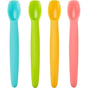 Innobaby Silicone Baby Spoon with Carrying Case Gum Friendly (4 Pack)(Aqua, Mango, Green, Pink)