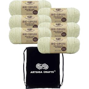 Lion Brand Re Spun Parchment 126-099 (3-Skeins - Same Dye Lot) Worsted Medium #4 Polyester Yarn for Crocheting and Knitting with Project Bag
