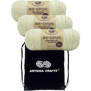Lion Brand Re Spun Parchment 126-099 (3-Skeins - Same Dye Lot) Worsted Medium #4 Polyester Yarn for Crocheting and Knitting with Project Bag