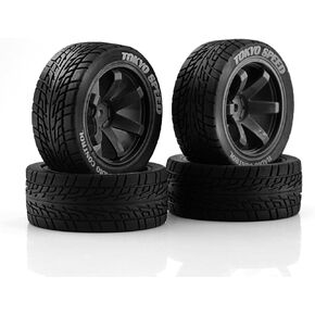 4PCS 1/10 RC Rubber On-Road Tires(6-Spokes) 12mm Hex Plastic Wheel Hub 67mm Wheel Tires Set for 1/10 Traxxas HSP 94122 Kyosho Tamiya FW06 TT02 HPI