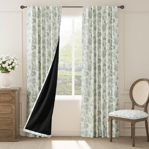 jinchan Blackout Floral Curtains for Bedroom, 84 Inch Length Curtains with Printed Flower Black Out Curtains, Rod Pocket Back Tab Green Window Curtain Set Living Room Drapes, 2 Panels Green