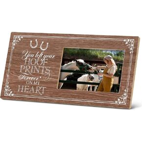 Horse Pet Memorial Picture Frame,You Left Your Hoof Prints Forever on My Heart 12×6 inch Wooden Tabletop Photo Frame,Sympathy Gifts for Loss Of Horse,Passed Away Horse Memorial Gifts