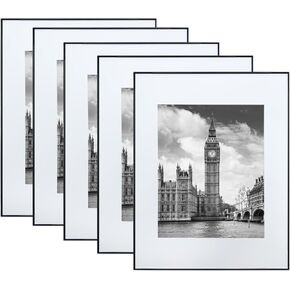 مجموعة إطارات صور سوداء تحميل أمامي مكونة من 5 قطع، عرض الصور مقاس 8x10 مع حصيرة أو 11x14 بدون حصيرة، تركيب على الحائط والطاولة