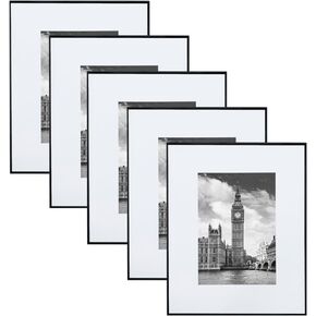 Front Loading Black Picture Frame Set of 5,Display pictures 8x10 with mat or 11x14 without mat,Wall and Table Mounting