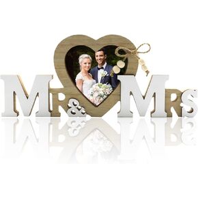 Wedding Picture Frame Heart Shaped Mr & Mrs Picture Frame Newlywed Photo Gift for Wedding Newlywed Anniversary Valentines Bride to Be Bridal Shower Gifts Wedding Picture Frame For Bride Engagement