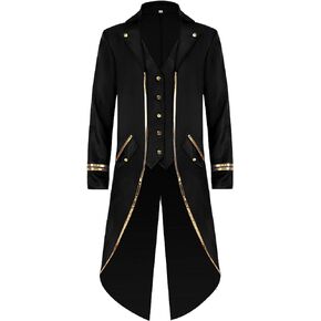 Vintage Steampunk Tailcoat Jacket for Men Gothic Victorian Frock Coat VTG Formal Medieval Tuxedo Costume for Halloween