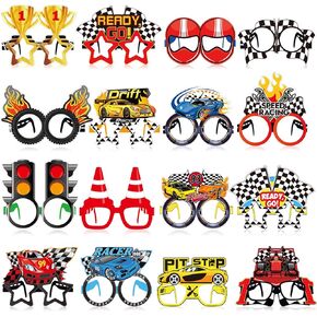 32 Pcs Race Car Party Decorations Racing Paper Glasses Frame Trunk Car Theme Eyeglasses Racing Car Photo Booth Props for Boys Race Car Birthday Party Baby Shower Favors Supplies