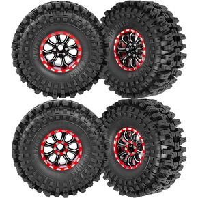 Adjustable 4 Offsets 1.9IN Beadlock Wheels & Tires for 1/10 TRX4 SCX10 Gen8 RC Crawler Car,RC 1.9 Beadlock Wheels Adjustable Rims & Rubber Tires,4Pack,Black & Red