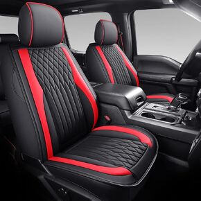 OMOKA AUTO Car Seat Covers with Waterproof Faux Leather for Cars SUV Pickup Truck Custom Fit for 2015 to 2022 Ford F150 Carhartt and 2017 to 2022 F250 F350 F450（2 pcs Front seat/Black）