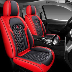 Comfortable Leather Auto Car Seat Covers Front & Rear Seat Protector Fit Sedan SUV 5 Seats Full Set Universal Fit. (Black & Rose)