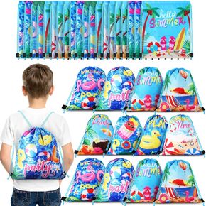 24 Pcs Summer Pool Party Drawstring Bags Swimming Pool Party Favor Decoration Summer Pool Goody Candy Treat Gift Backpack Pool Party Favors Bags for Kids Beach Pool Hawaiian Shower Birthday