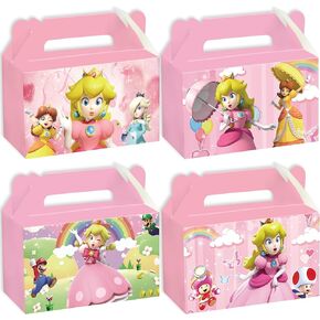 Princess Peach Themed Birthday Party Supplies Gift Boxes，Princess Peach Themed Birthday Party Decorations Gift Bags，Princess Peach Themed Birthday Party Favors for Boys and Girls