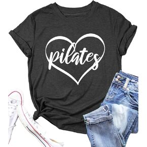 PECHAR Pilates Shirts for Women - Yoga Workout Graphic Heart Tees Sports Lover Tops Pilates Teacher Gifts Blouse T-Shirts