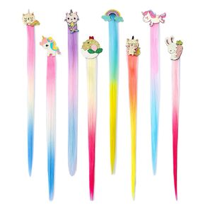 8 Pieces Hair Clips for Girls, Animal Straight Rainbow Hair Extensions for Kids, Little Girl Hair Clips Accessories for Girls Toddler Kids Ponytails