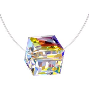 Sterling Silver Color Changing Crystal Cube Birthstone Choker Invisible Fish Line Necklace