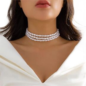 Multi Strand Faux Pearl Necklace Bar Party Prom Classics Choker Wedding Pearl Necklace Themed Party Jewelry for Women and Girls