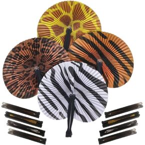 ArtCreativity 10 Inch Safari Print Folding Fans, Pack of 12 Foldable Fans in Assorted Colors and Designs, Goodie Bag Filler, Party Favors and Supplies, Fun Novelties and Gifts for Kids Ages 3+