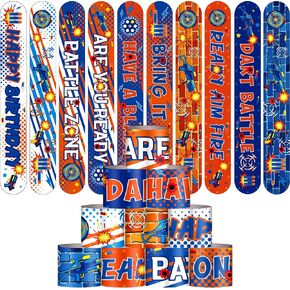 40 Pieces Dart Battle Party Decorations Slap Bracelet for Kids Boys Girls Snap Bracelets Supplies Wristband Bracelets Target Dart Battle Decor for Gun Birthday Party Favor, 10 Styles