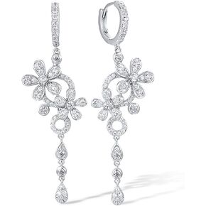 Santuzza 925 Sterling Silver Gemstone White Orchid Drop Earrings Cubic Zirconia Flower Hoop Earrings for Women