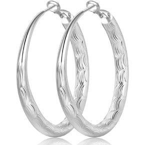 NEVEGE 925 Sterling Silver Earrings Hoops Hollow Hypoallergenic Large Silver Hoop Earrings Lightweight Big Thick Silver Hoop Earrings for Women Girls 40/50/60MM