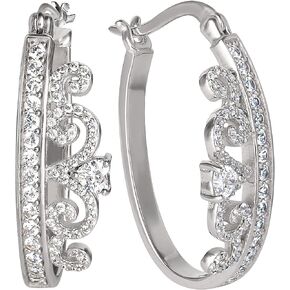 Disney Jewelry for Women, Crown Cubic Zirconia Hoop Earrings, Sterling Silver