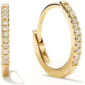 Lightweight Thin Yellow 14K Gold Plated Pure 925 Sterling Silver Iced Cubic Zirconia Skinny Simulated Diamond Hoop Earrings for Women Men Cz Hypoallergenic Huggie Hoops Earrings