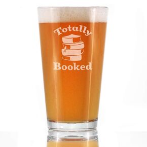 Totally Booked - Pint Glass for Beer - Cute Funny Book Club Gifts for Lovers of Reading & Fun Librarians - 16 oz