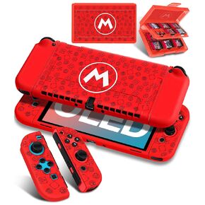 Gurgitat 4in1 Cute for Nintendo Switch OLED Case Protector Switch Oled Game Cases Cartridge Storage Flowers Black Cat Cartoon Girls 24 Game Card Holder Organizer+Skin Controller Dockable Cover for Switch Oled