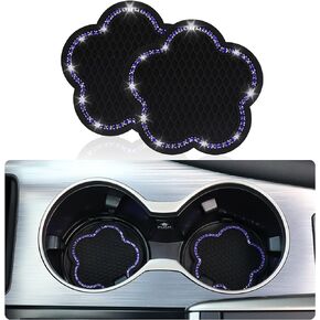 Car Cup Coaster, 2pcs Universal Bling Cup Holder Coaster, Flower Shaped PVC Non-Slip Car Cup Holder Coaster, Crystal Car Accessories Interior (Black)