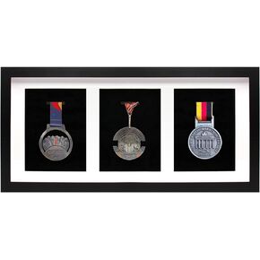 20 Inch Medal Display Case, Shadow Box Frame for 3 Medals, 3D Medal Frame for Runners Marathon Triathlon Soccer Gymnastics All Sports Medals Award Insignia - Black