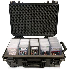 Waterproof Graded Card Storage Box EZ Travel Suitcase W/ Rolling Wheels Slab Case Compatible with 100+ Card Slabs, the Sports Trading Card Case Fits PSA, CSG, BGS, SGC, Magnetic Card , Top Loaders