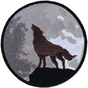 Cry of The Lone Wolf Embroidered Iron On Patch Moon Howling Wolf Patch Indian Biker Tribe Chief Gang Motorcycle Racing Tattoo Heavy Metal Car Flame Fire Red Jean Jacket Buffalo Reto Rock