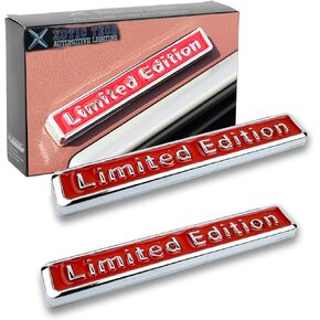 Xotic Tech 2pcs Universal Limited Edition Logo Emblem Metal Badge Sticker Decal for Side Fender Trunk Compatible with Most Cars (9.5cm x 1.5cm Red)