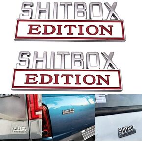 2pcs SHITBOX Edition Emblems Sticker Car Decal Replacement for F150 F250 F350 Chevy Silverado 1500 2500 Chevrolet C10 C15 Truck Badge Chrome/Red