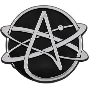 Round Atheist Atom Plastic Auto Emblem - [Silver][3 1/2'' x 3 1/4'']