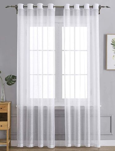 WPM White Sheer Window Curtain Panels for Bedroom, Kitchen, Kids Room- Solid Semi Voile Drapes Grommet Living Room Panels. Set of 2 (White, 54W X 84L) in Saudi Arabia