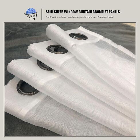WPM White Sheer Window Curtain Panels for Bedroom, Kitchen, Kids Room- Solid Semi Voile Drapes Grommet Living Room Panels. Set of 2 (White, 54W X 84L) in Saudi Arabia