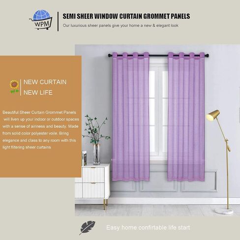 WPM White Sheer Window Curtain Panels for Bedroom, Kitchen, Kids Room- Solid Semi Voile Drapes Grommet Living Room Panels. Set of 2 (White, 54W X 84L) in Saudi Arabia