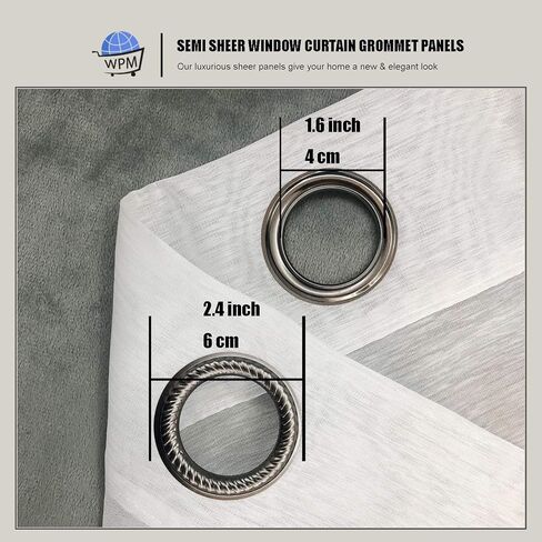 WPM White Sheer Window Curtain Panels for Bedroom, Kitchen, Kids Room- Solid Semi Voile Drapes Grommet Living Room Panels. Set of 2 (White, 54W X 84L) in Saudi Arabia