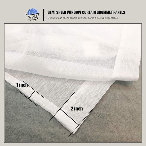 WPM White Sheer Window Curtain Panels for Bedroom, Kitchen, Kids Room- Solid Semi Voile Drapes Grommet Living Room Panels. Set of 2 (White, 54W X 84L) in Saudi Arabia