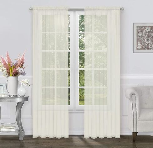 White Cotton Curtains 84 Inch Length for Living Room, Rod Pocket Soft Touch Cotton Light Filtering Voile Sheer Curtain for Bedroom - 60 x 84 Inch - White - Set of 2 in Kuwait