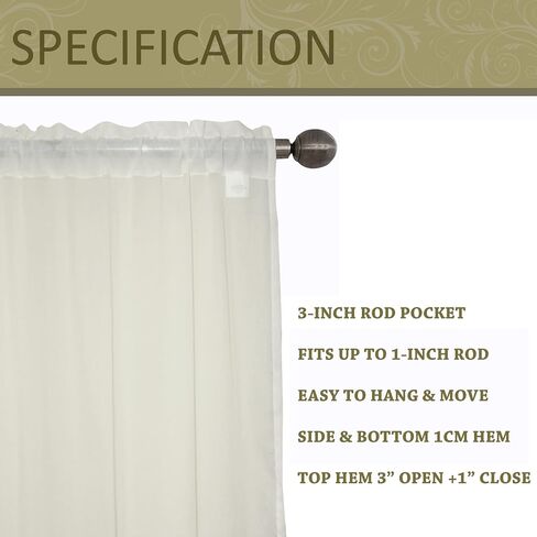 White Cotton Curtains 84 Inch Length for Living Room, Rod Pocket Soft Touch Cotton Light Filtering Voile Sheer Curtain for Bedroom - 60 x 84 Inch - White - Set of 2 in Kuwait