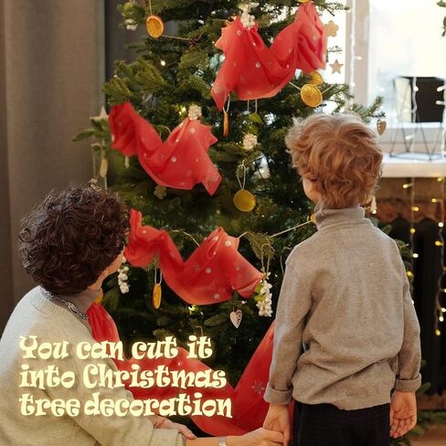 bgment الأحمر عيد الميلاد وشاح الستائر لغرفة المعيشة 144 بوصة طول، نافذة شفافة وشاح الستارة زينة عيد الميلاد في الأماكن المغلقة مع طباعة الفضة الثلوج، 1 لوحة، كل لوحة 52 بوصة واسعة in Kuwait