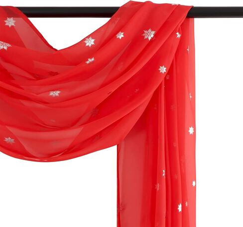bgment الأحمر عيد الميلاد وشاح الستائر لغرفة المعيشة 144 بوصة طول، نافذة شفافة وشاح الستارة زينة عيد الميلاد في الأماكن المغلقة مع طباعة الفضة الثلوج، 1 لوحة، كل لوحة 52 بوصة واسعة in Kuwait